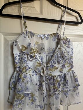 NWT Love Tree White Floral Ruffle Tie-Front Cami, Various Sizes